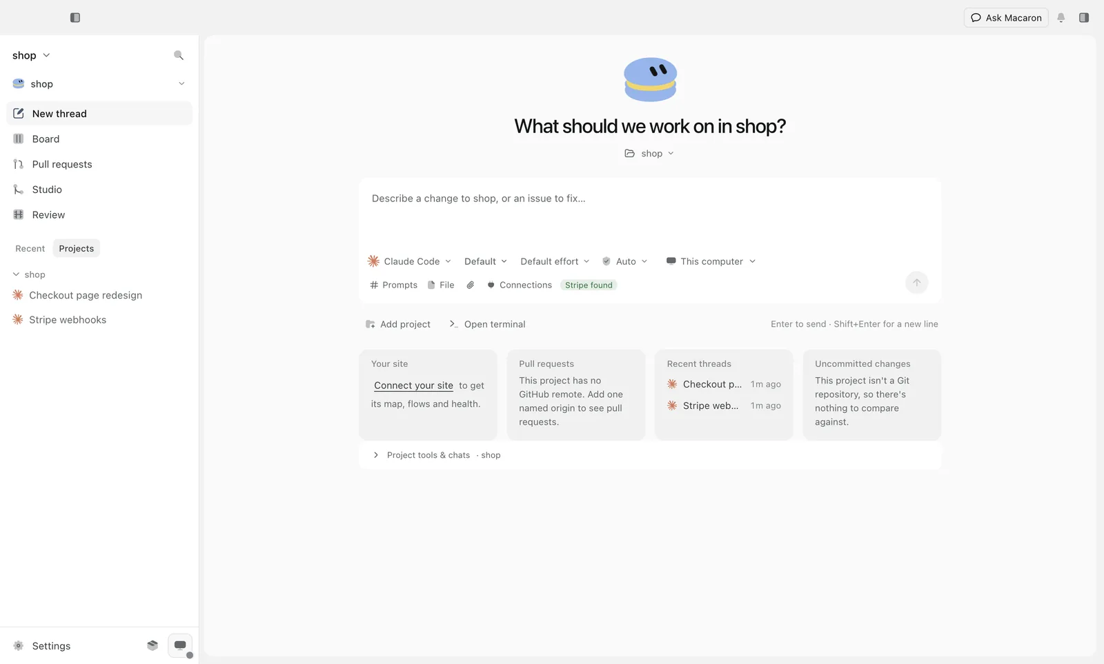 The sidebar's Projects view: threads grouped under each project.
